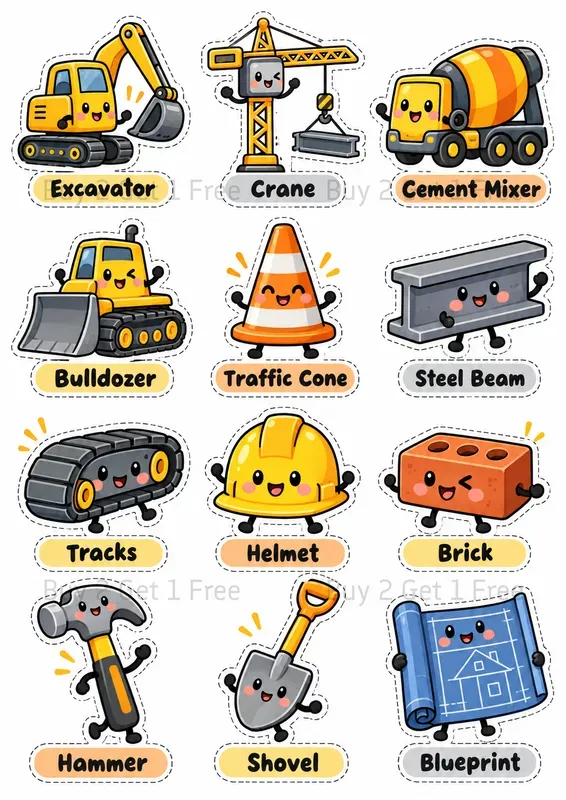 Kawaii Word Learning Sticker Cliparts