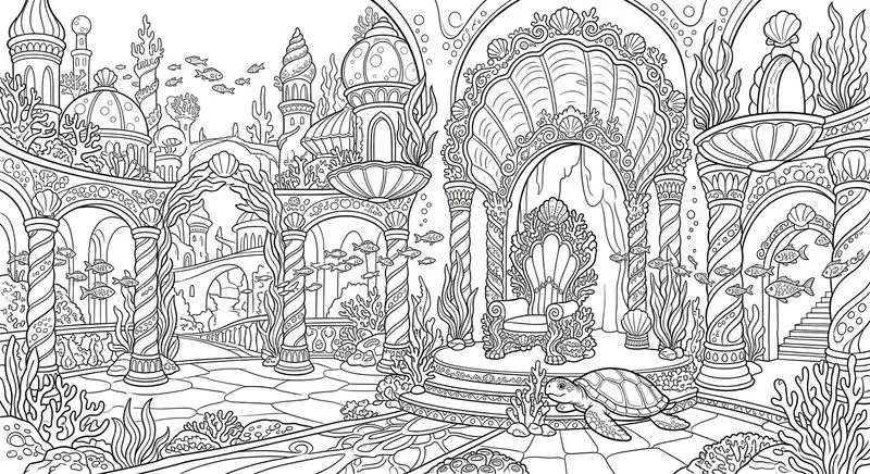 Enchanted Underwater City Coloring Pages