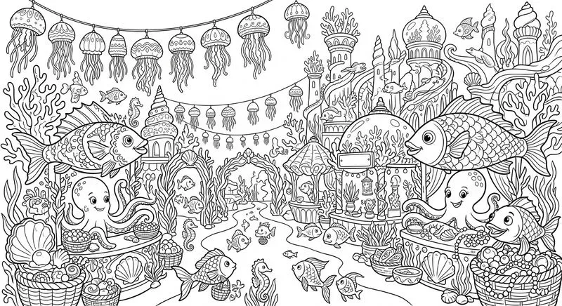 Enchanted Underwater City Coloring Pages
