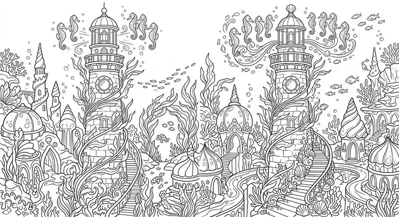 Enchanted Underwater City Coloring Pages