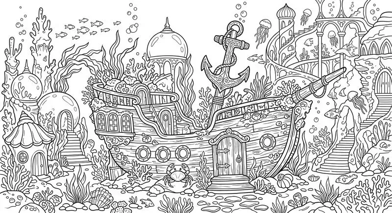 Enchanted Underwater City Coloring Pages