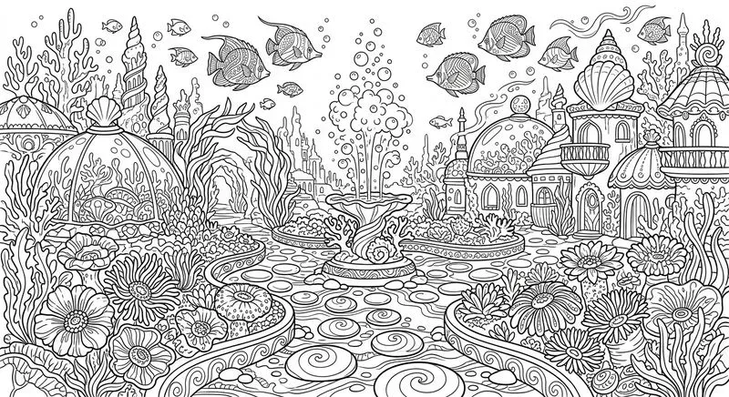 Enchanted Underwater City Coloring Pages