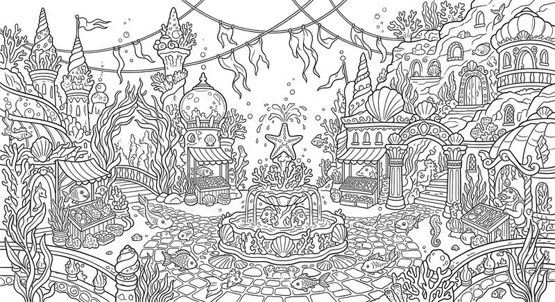 Enchanted Underwater City Coloring Pages