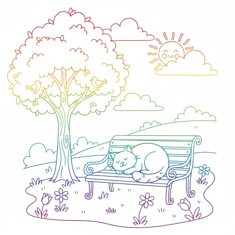 Rainbow Line Scene Coloring Pages
