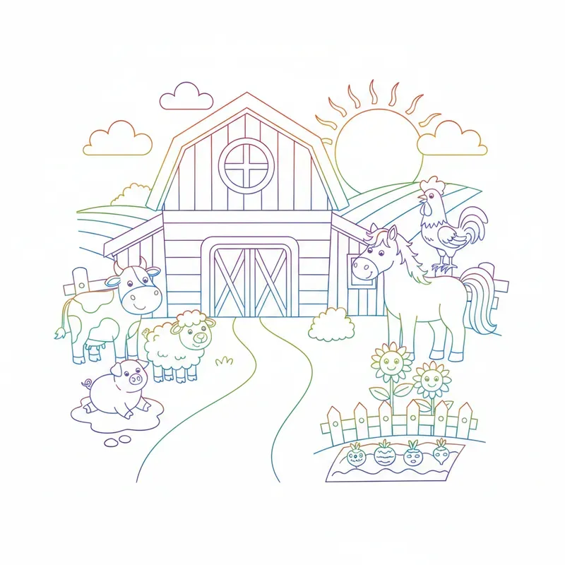 Rainbow Line Scene Coloring Pages