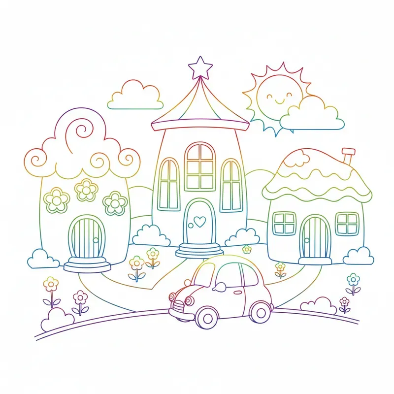 Rainbow Line Scene Coloring Pages
