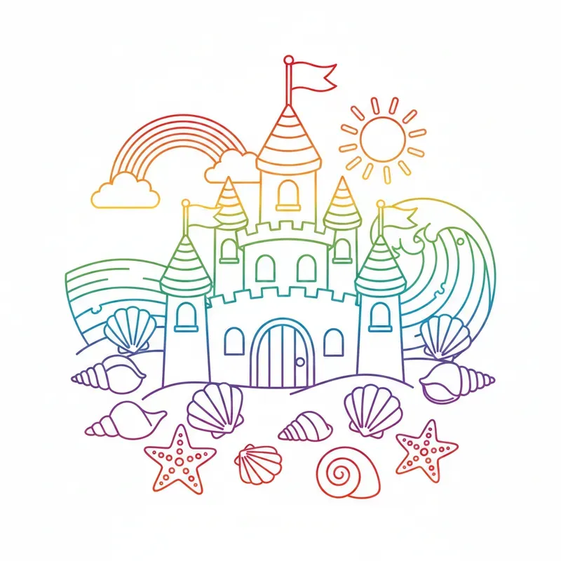 Rainbow Line Scene Coloring Pages
