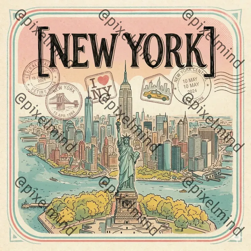 Handdrawn Vintage Travel Postcards