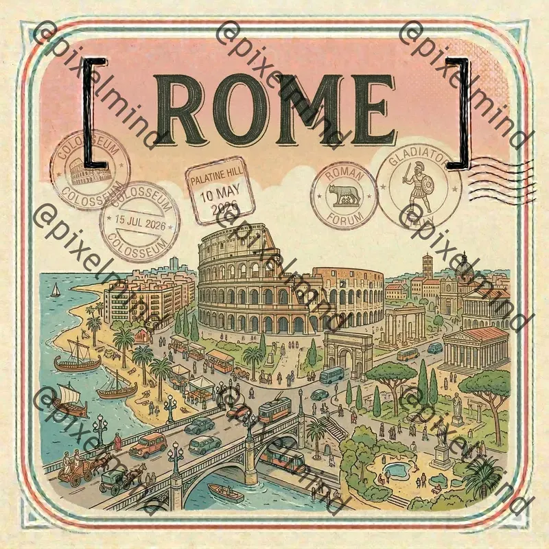 Handdrawn Vintage Travel Postcards