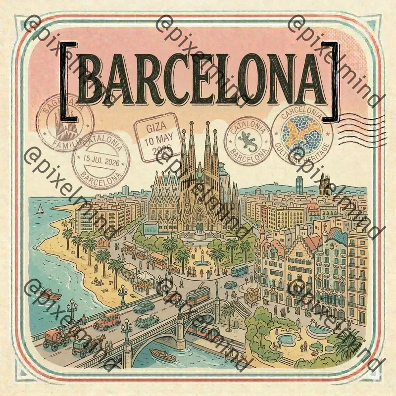 Handdrawn Vintage Travel Postcards