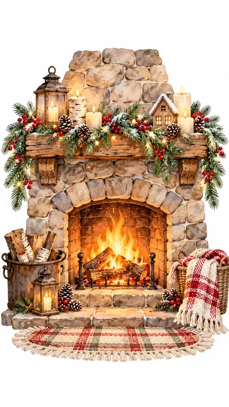 Winter Cottage Watercolor Cliparts