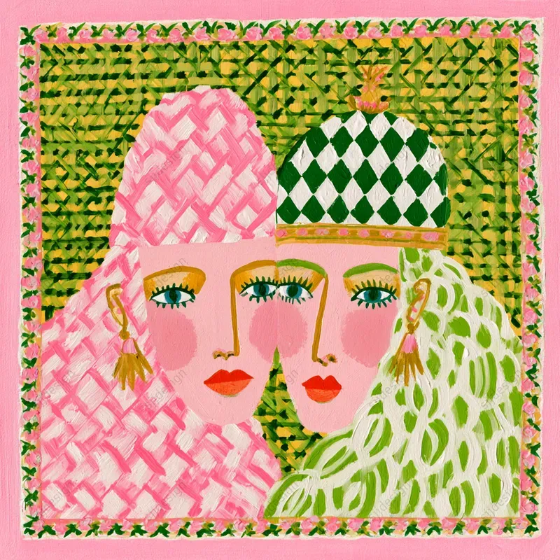 Pink Green Folk Illustrations
