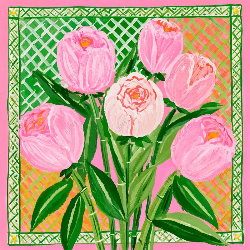 Pink Green Folk Illustrations