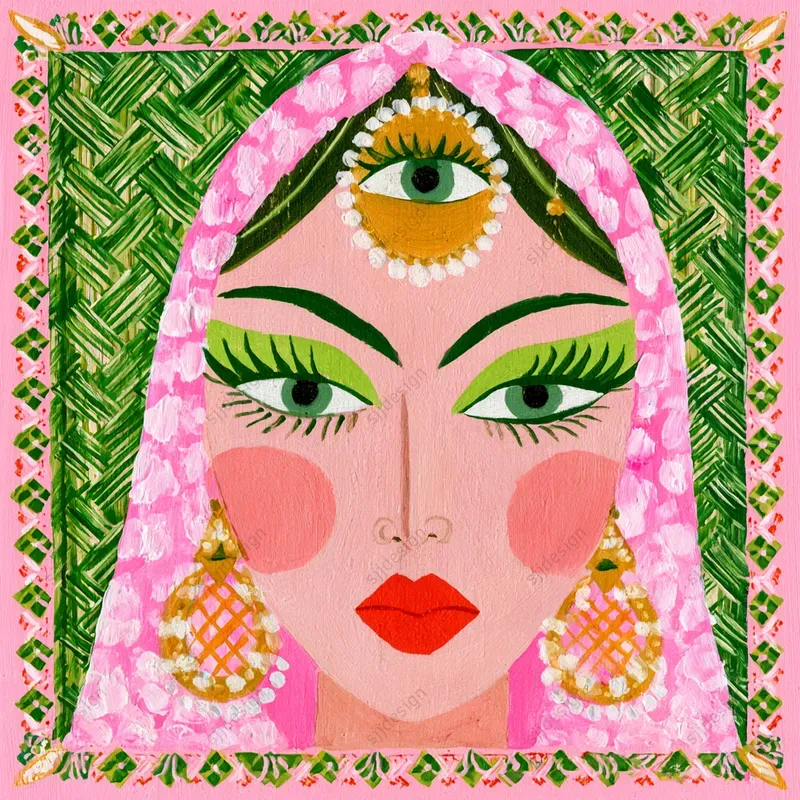 Pink Green Folk Illustrations