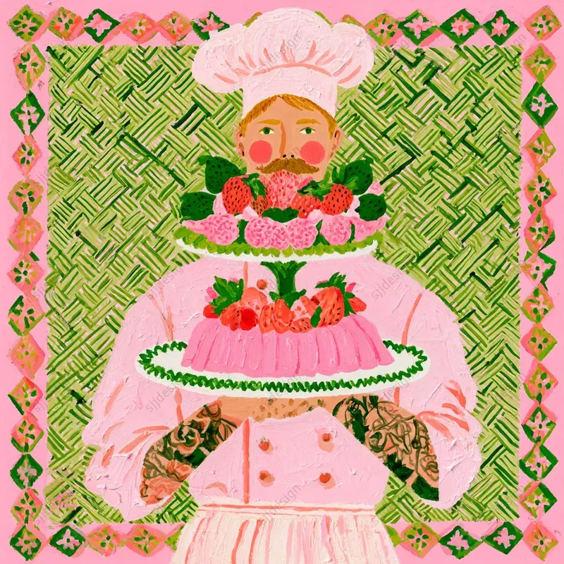 Pink Green Folk Illustrations