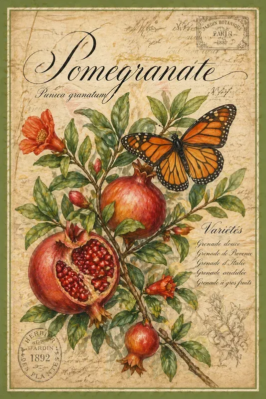 Vintage Botanical Fruit Butterfly Art