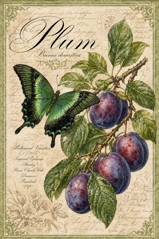 Vintage Botanical Fruit Butterfly Art