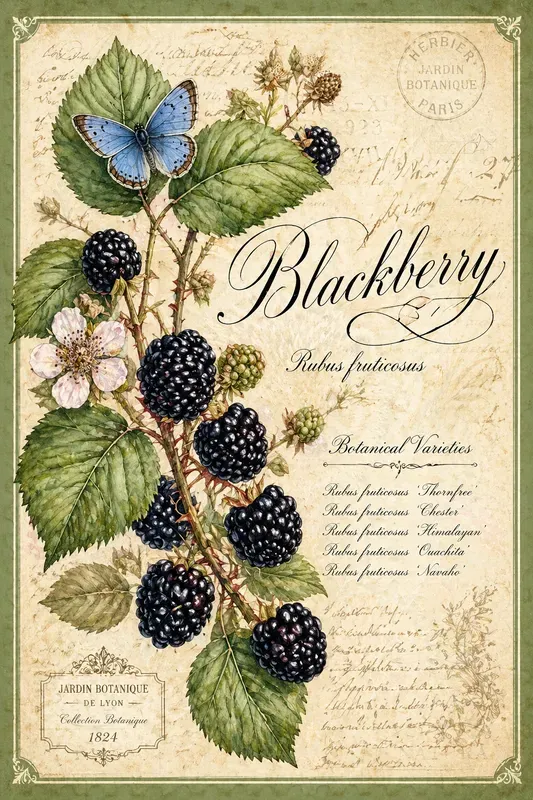 Vintage Botanical Fruit Butterfly Art