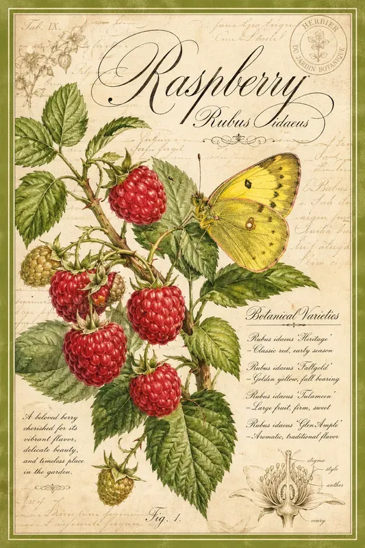 Vintage Botanical Fruit Butterfly Art