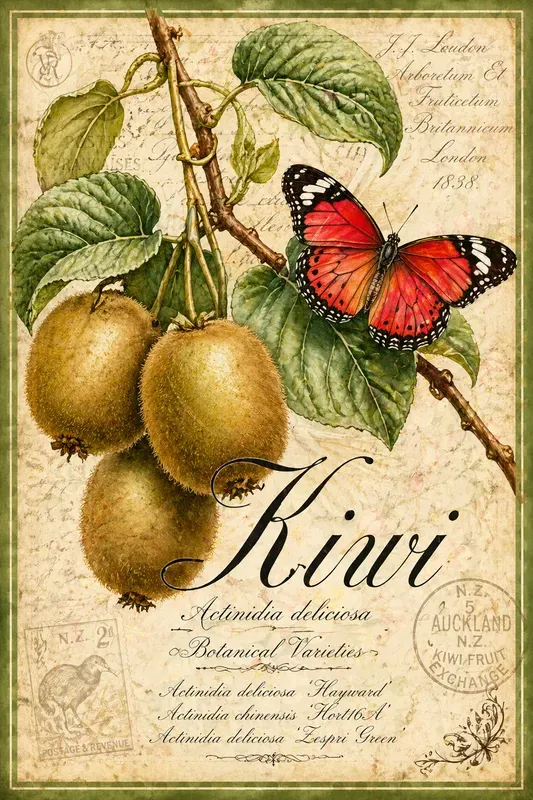 Vintage Botanical Fruit Butterfly Art