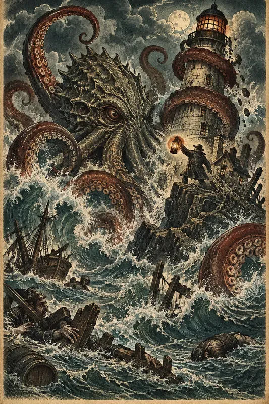 Dark Ocean Horror Engravings