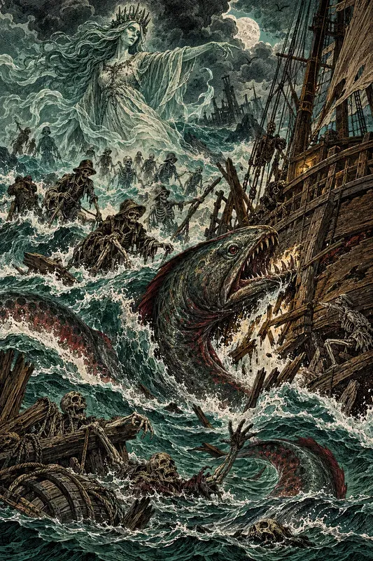 Dark Ocean Horror Engravings