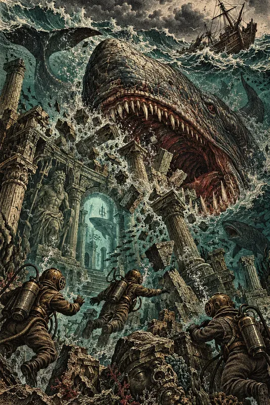 Dark Ocean Horror Engravings