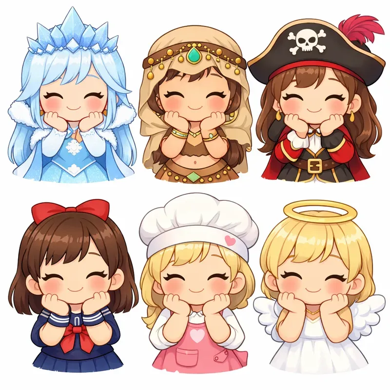 Cute Chibi Characters Grids