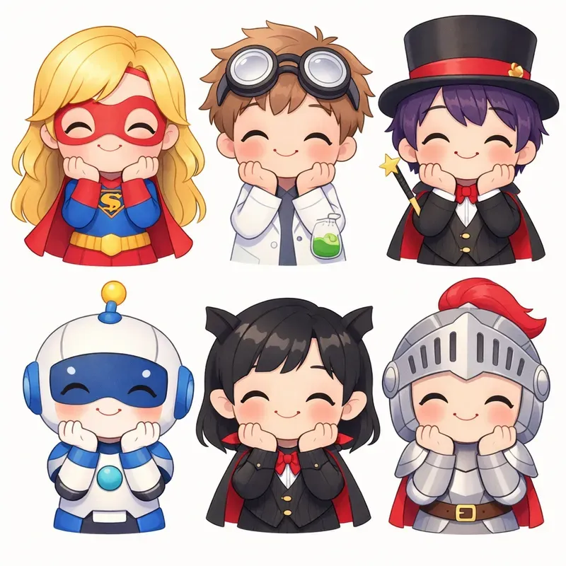Cute Chibi Characters Grids