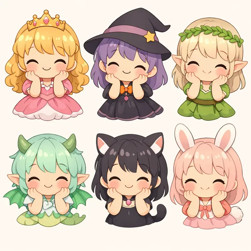 Cute Chibi Characters Grids
