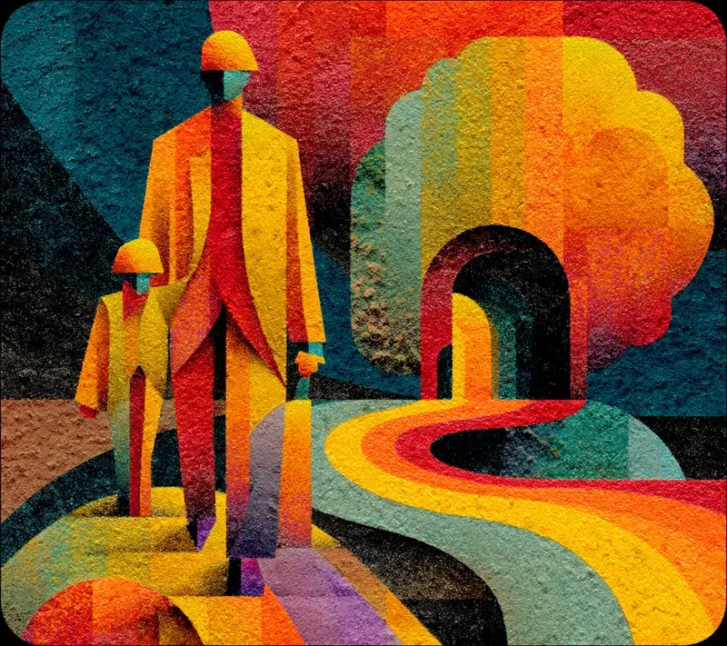 Nostalgic Cubist Rainbow Icon Art