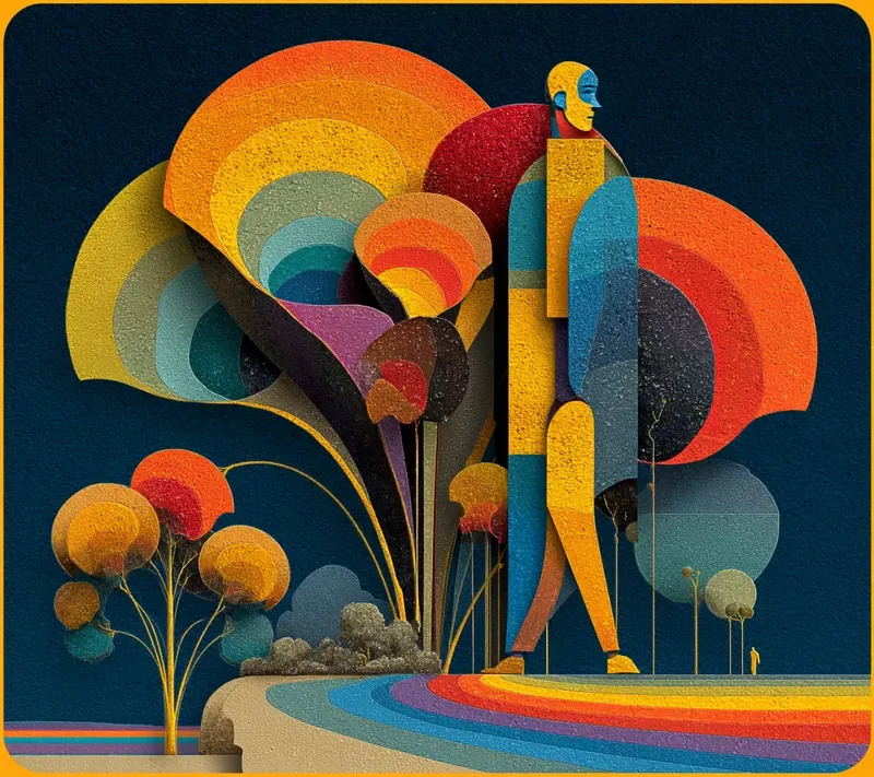 Nostalgic Cubist Rainbow Icon Art