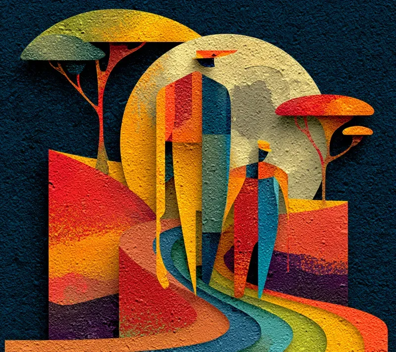 Nostalgic Cubist Rainbow Icon Art