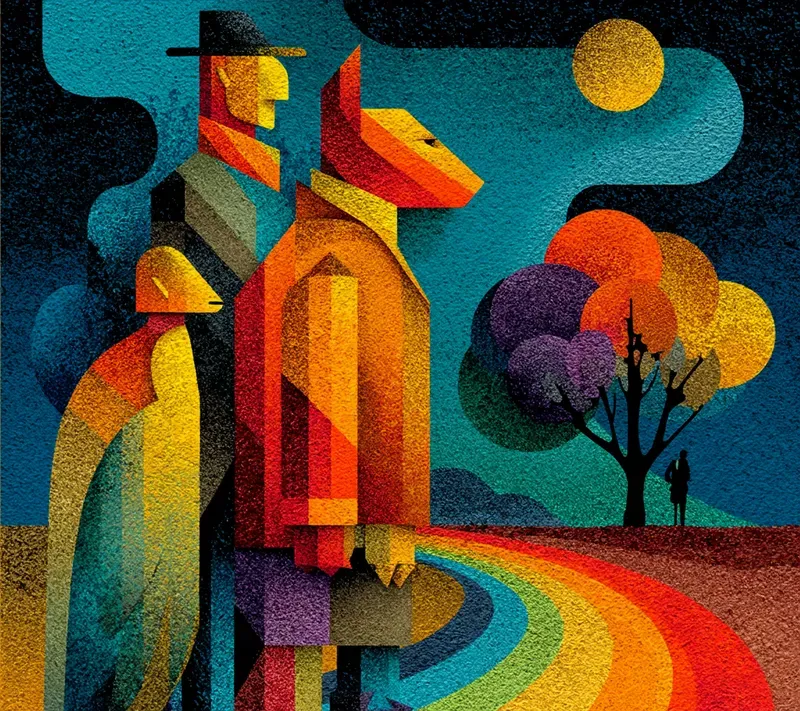 Nostalgic Cubist Rainbow Icon Art