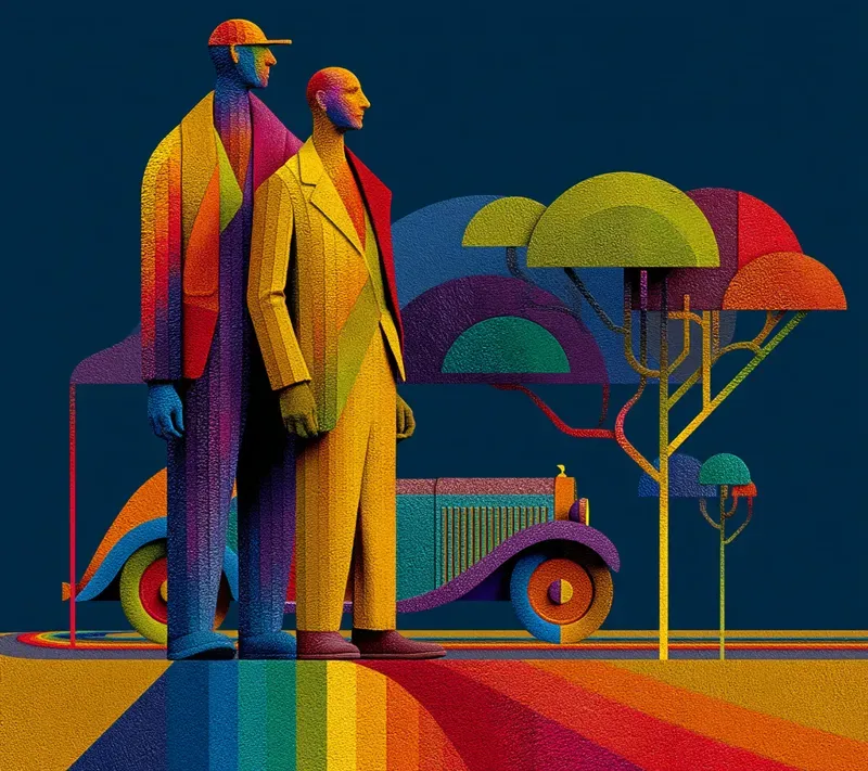 Nostalgic Cubist Rainbow Icon Art