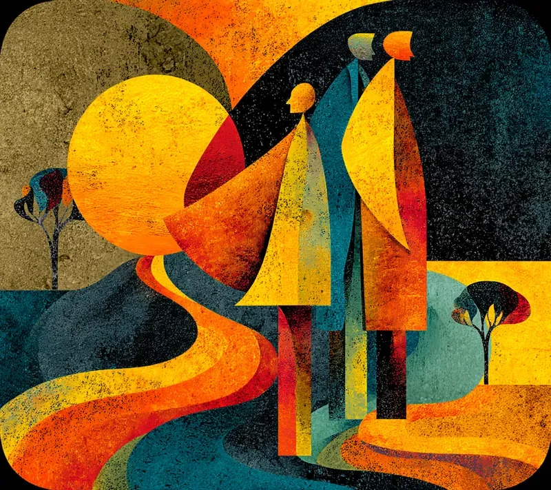 Nostalgic Cubist Rainbow Icon Art