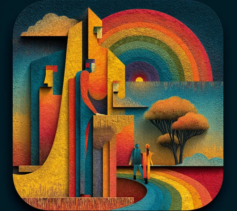Nostalgic Cubist Rainbow Icon Art
