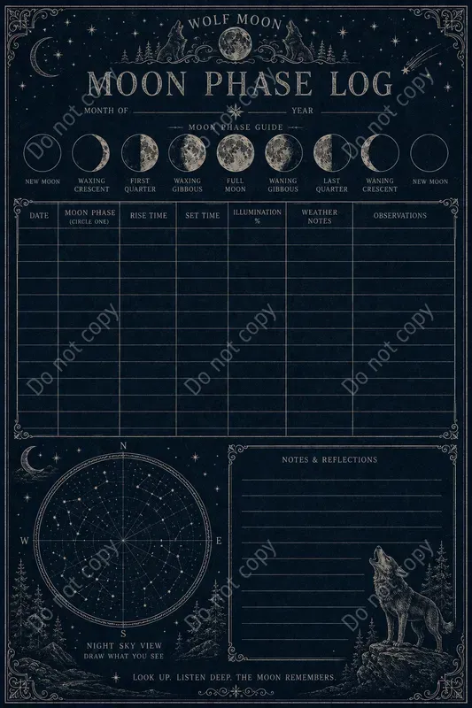 Moon Phase Log Journal Pages