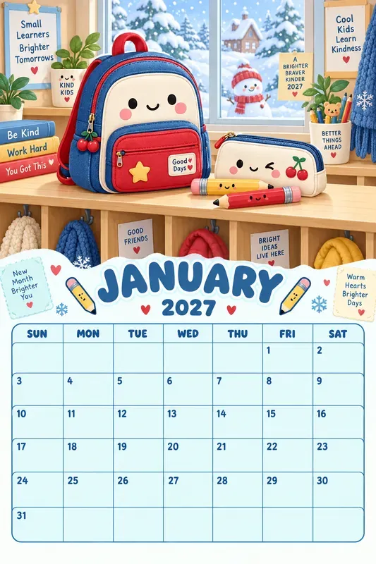 Kawaii School Supplies 2027 Calendars