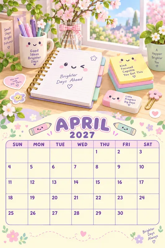 Kawaii School Supplies 2027 Calendars