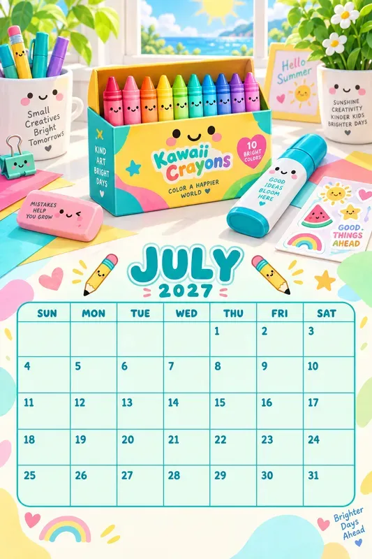 Kawaii School Supplies 2027 Calendars