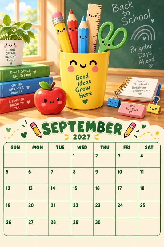 Kawaii School Supplies 2027 Calendars