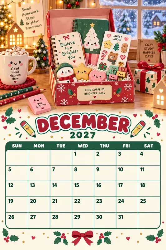 Kawaii School Supplies 2027 Calendars