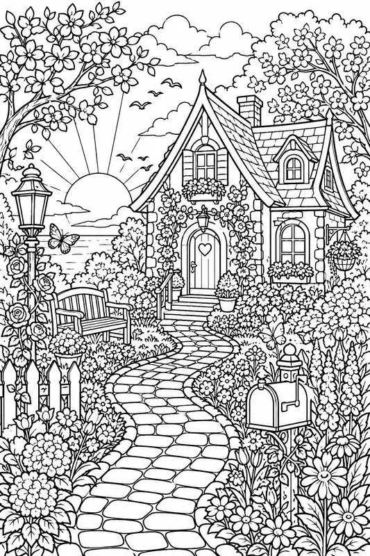 Cozy Home Garden Coloring Book Pages