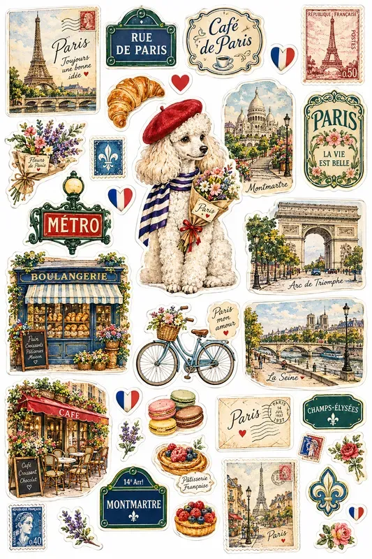 Vintage Paris Travel Sticker Sheets
