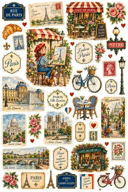 Vintage Paris Travel Sticker Sheets