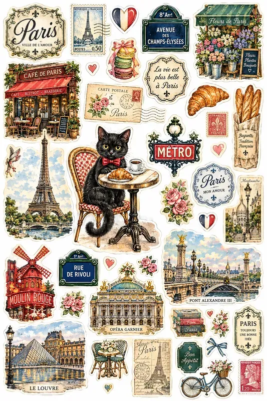 Vintage Paris Travel Sticker Sheets
