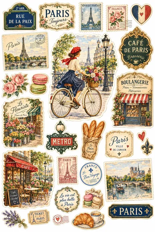 Vintage Paris Travel Sticker Sheets