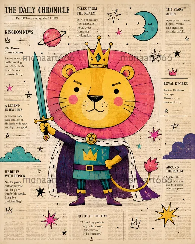 Vibrant Whimsical Newsprint Folk Art