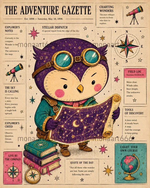 Vibrant Whimsical Newsprint Folk Art